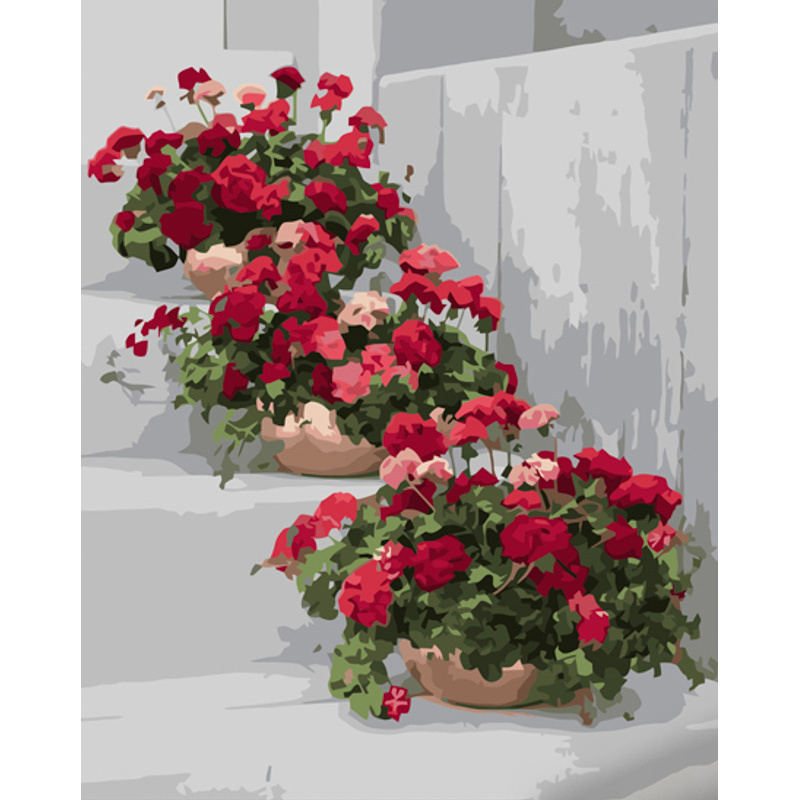 Paint by number Strateg PREMIUM Flower pots size 40x50 cm (GS1223)