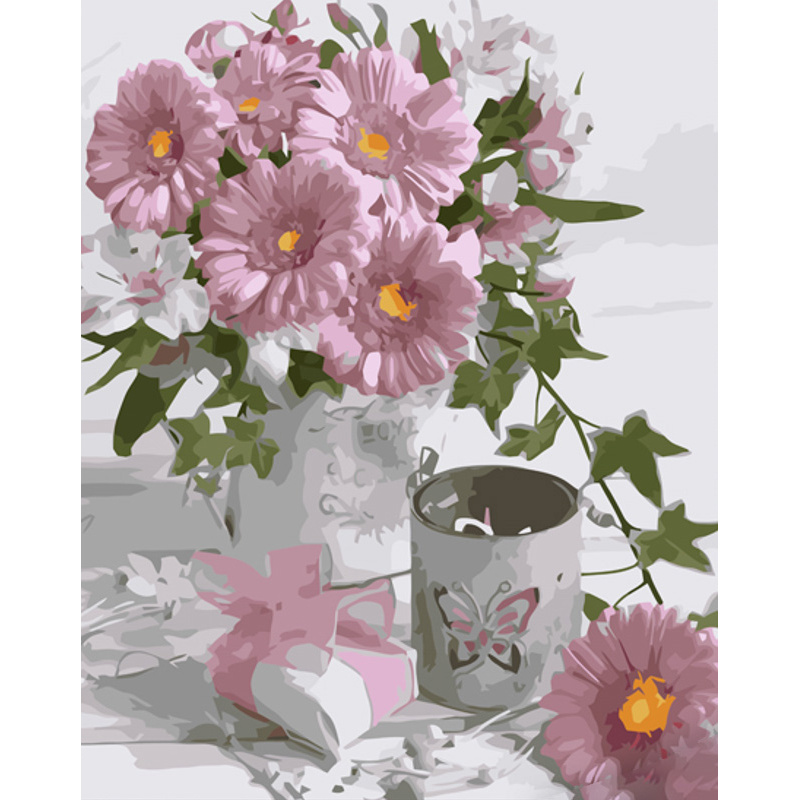 Paint by number Strateg PREMIUM Gerbera and a gift size 40x50 cm (GS1236)