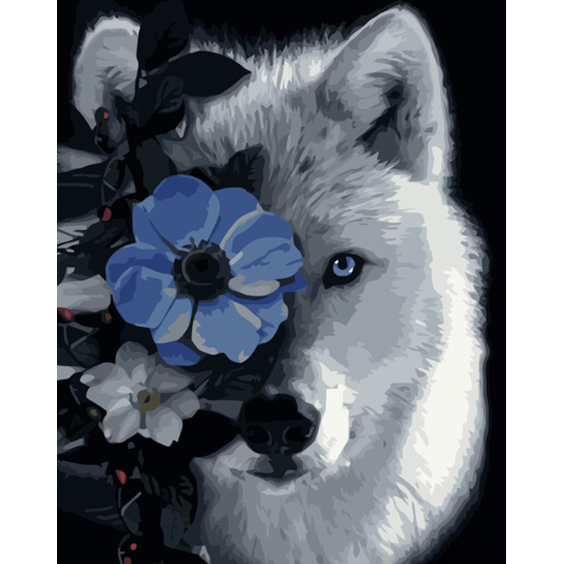 Картина за номерами Strateg ПРЕМІУМ Білий вовк з лаком розміром 40х50 см (GS1240)