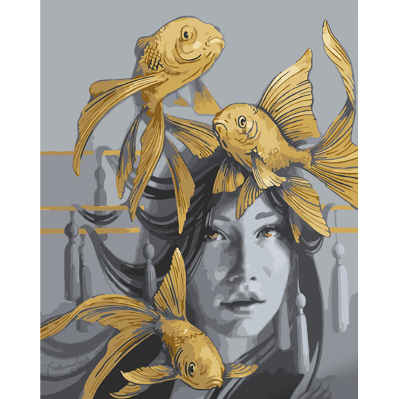 Картина по номерам Strateg ПРЕМИУМ Золотые рыбки с лаком размером 40х50 см (GS1253)