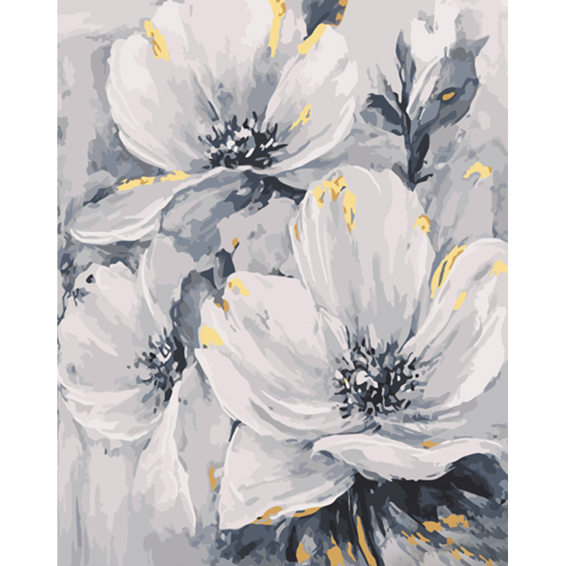 Malen nach Zahlen Strateg PREMIUM Weiße Blumen mit Lack Größe 40x50 cm (GS1255)