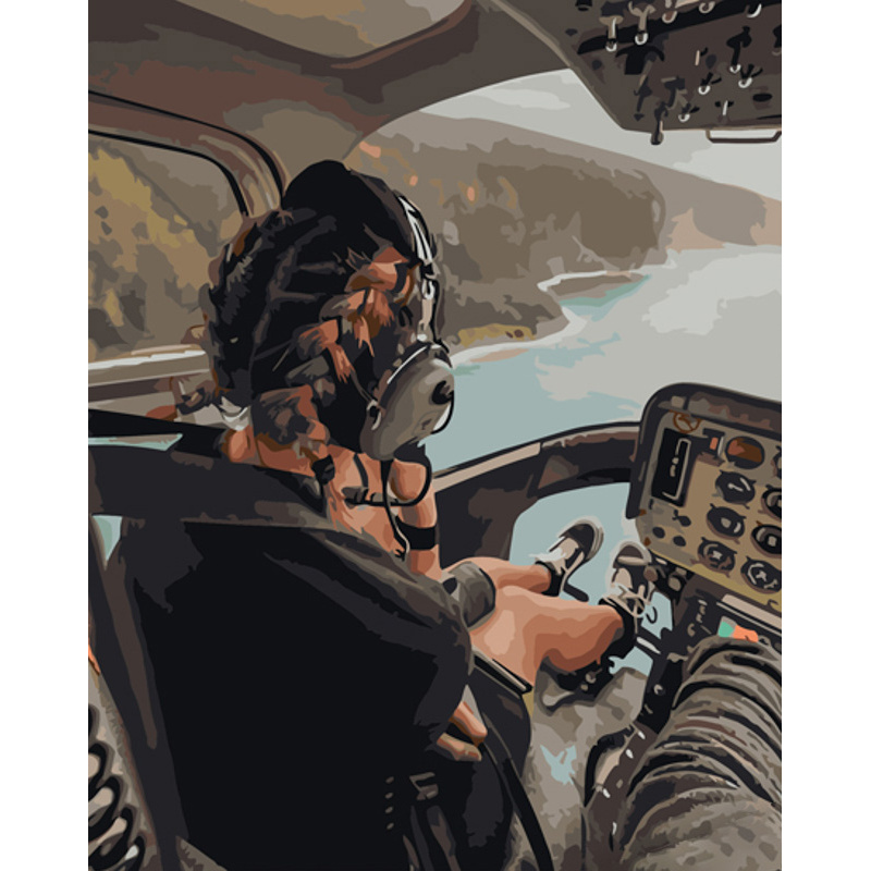 Картина за номерами Strateg ПРЕМІУМ Дівчина-пілотка з косичками з лаком розміром 40х50 см (GS1271)