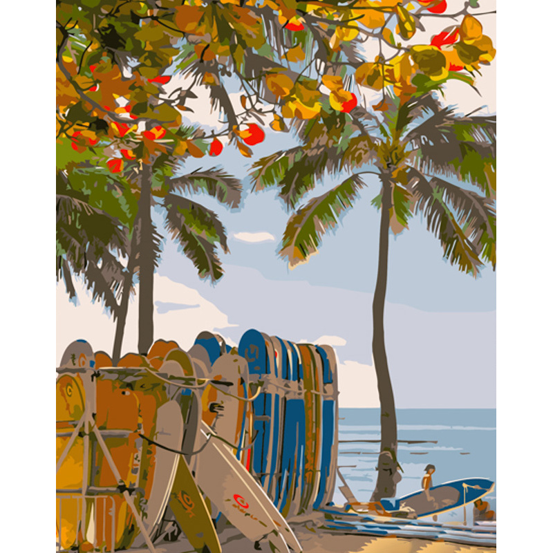 Картина за номерами Strateg ПРЕМІУМ Серфінг на Гаваях розміром 40х50 см (GS1278)