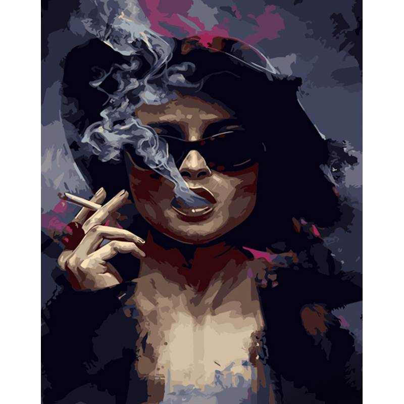 Картина за номерами Strateg ПРЕМІУМ Леді з сигарою розміром 40х50 см (GS1283)