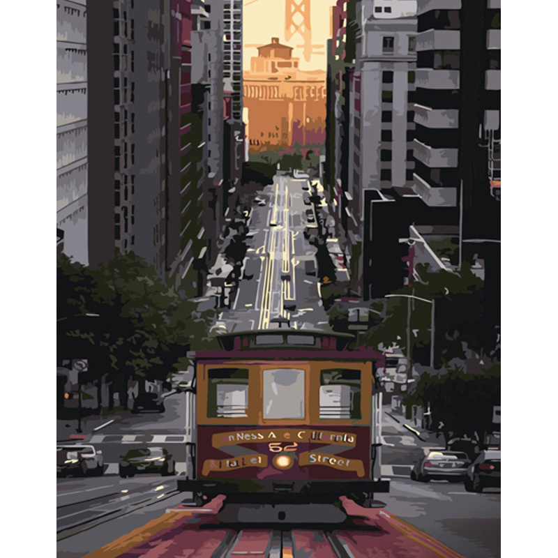 Картина за номерами Strateg ПРЕМІУМ Трамвай у Сан-Франциско розміром 40х50 см (GS1284)