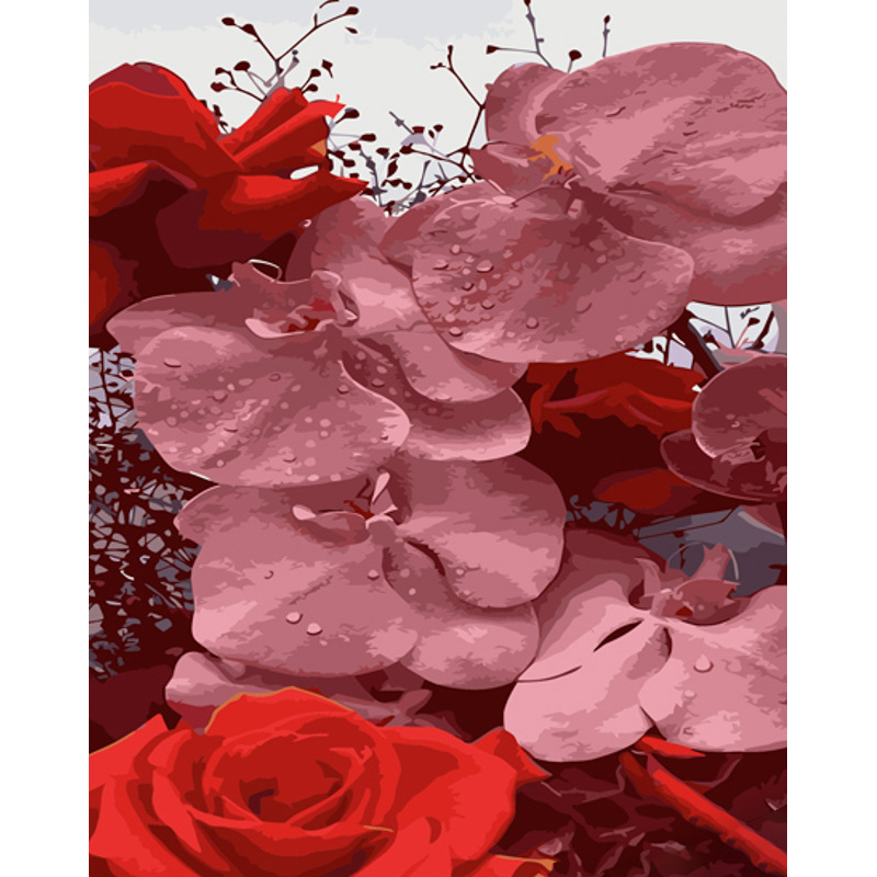 Картина по номерам Strateg ПРЕМИУМ Розовые орхидеи с лаком размером 40х50 см (GS1288)
