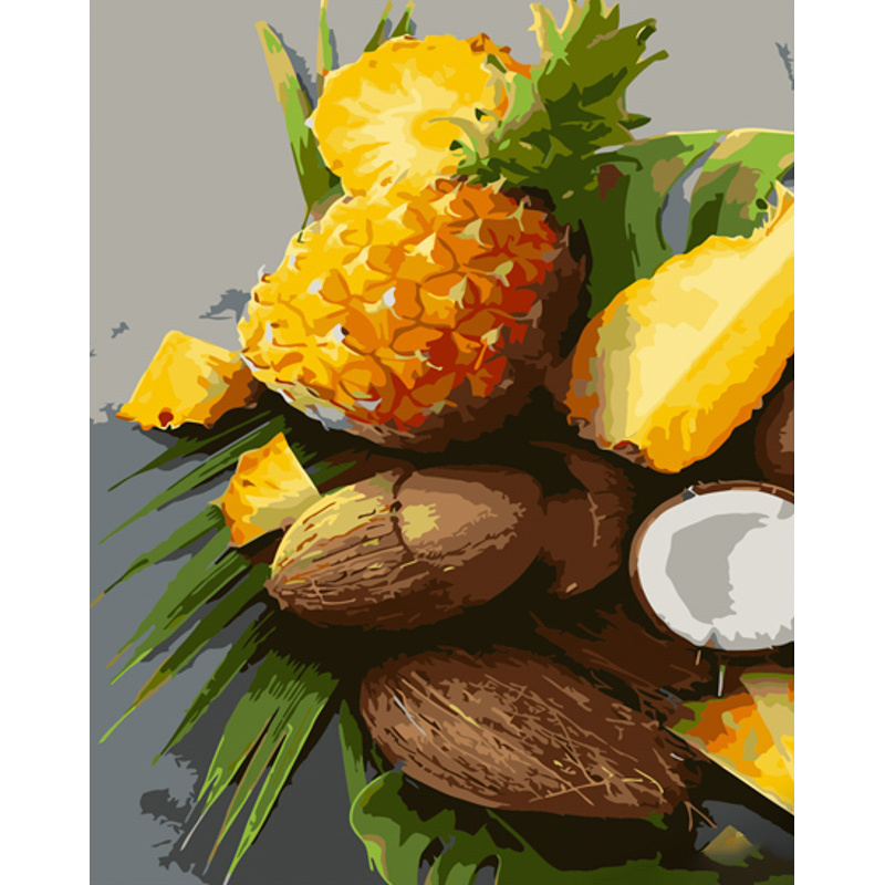 Картина за номерами Strateg ПРЕМІУМ Ананас та кокос з лаком розміром 40х50 см (GS1294)