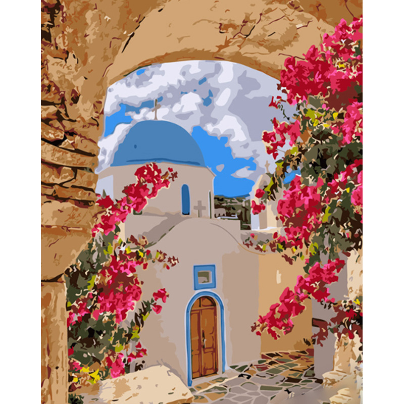 Paint by numbers Strateg PREMIUM The streets of Santorini size 40x50 cm (GS1295)