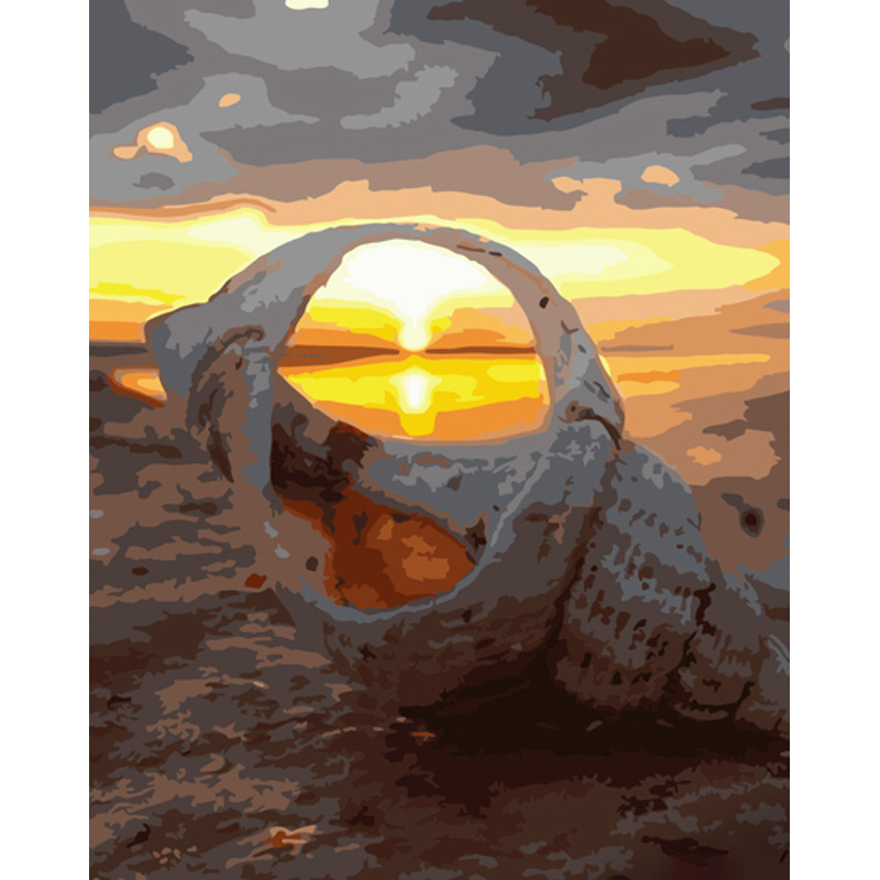 Картина за номерами Strateg ПРЕМІУМ Захід сонця в мушлі розміром 40х50 см (GS1305)