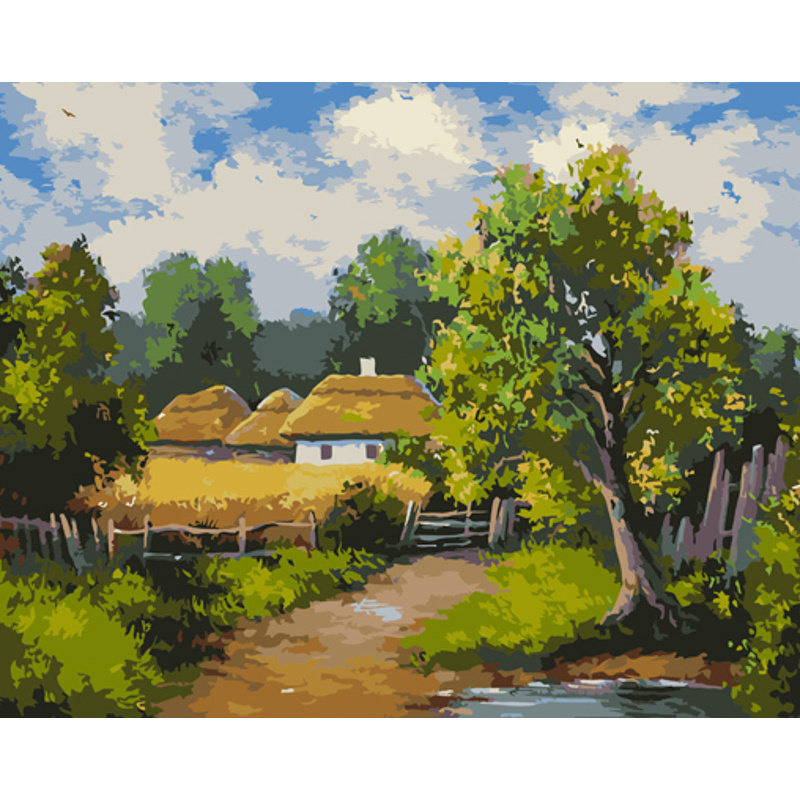 Paint by number Strateg PREMIUM Ancient village with varnish size 40x50 cm (GS1328)