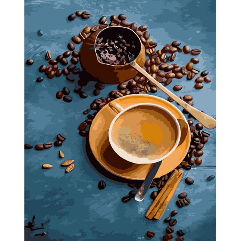 Картина за номерами Strateg ПРЕМІУМ Ранкова кава з лаком розміром 40х50 см (GS1331)