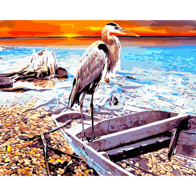 Paint by number Strateg PREMIUM A heron in a boat with varnish size 40x50 cm (GS1338)
