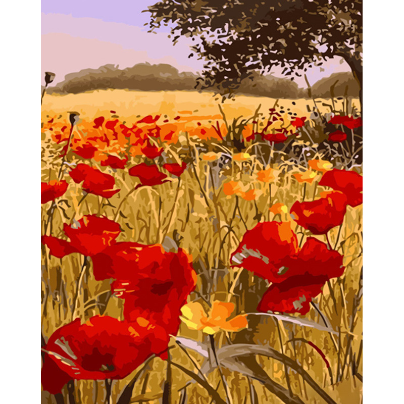 Paint by number Strateg PREMIUM Poppy field with varnish and with an increase in size 40x50 cm (GS1341)