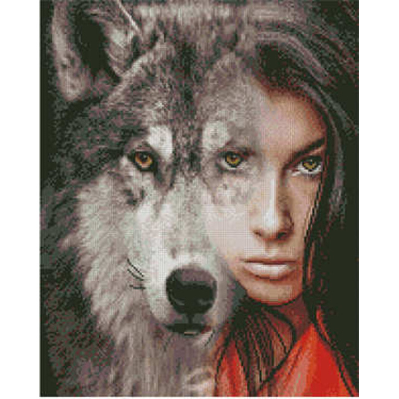 Алмазная картина Strateg ПРЕМИУМ Девушка-волчица размером 40х50 см (L-002)