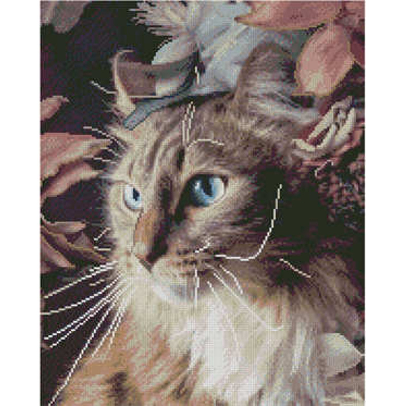 Diamantgemälde Strateg PREMIUM Katze in Blumen Größe 40x50 cm (L-070)
