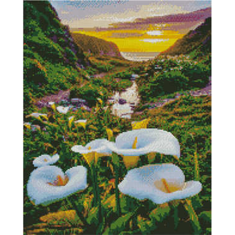 Алмазна картина Strateg ПРЕМІУМ Поле з квітучих калл 