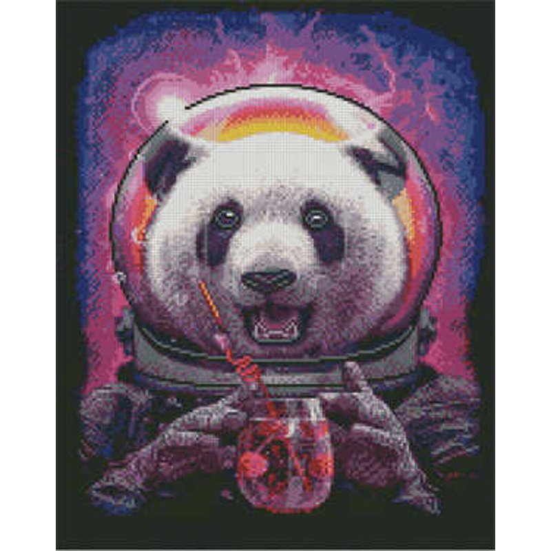 Алмазна картина Strateg ПРЕМІУМ Панда-космонавт 