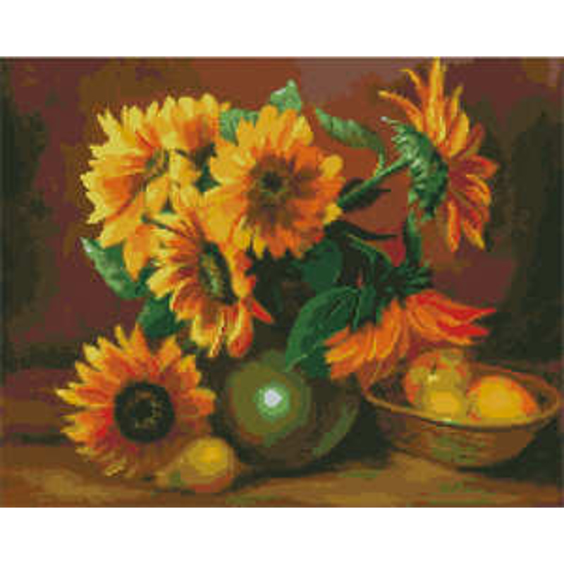 Алмазна картина Strateg ПРЕМІУМ Соняшники у вазі 