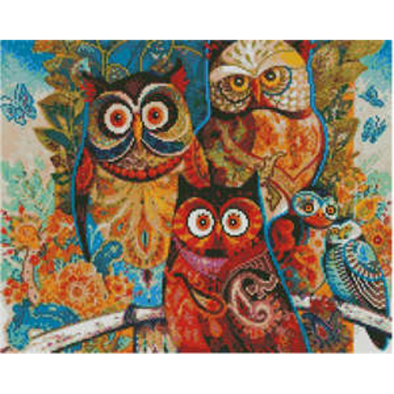 Алмазна картина Strateg ПРЕМІУМ Сім'я совушек 