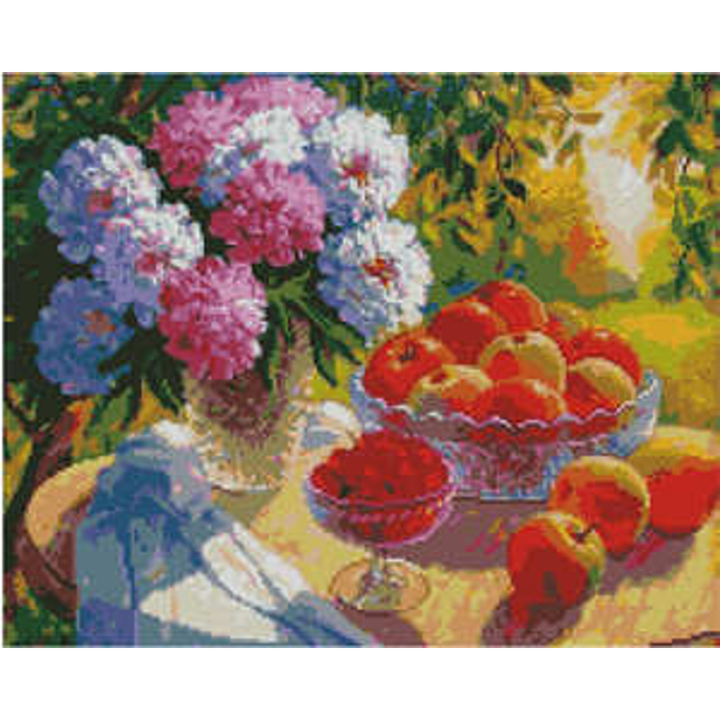 Алмазна картина Strateg ПРЕМІУМ Яблука у вазі 