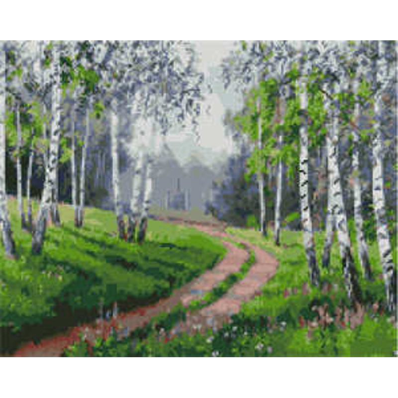 Алмазна картина Strateg ПРЕМІУМ Стежка серед беріз 