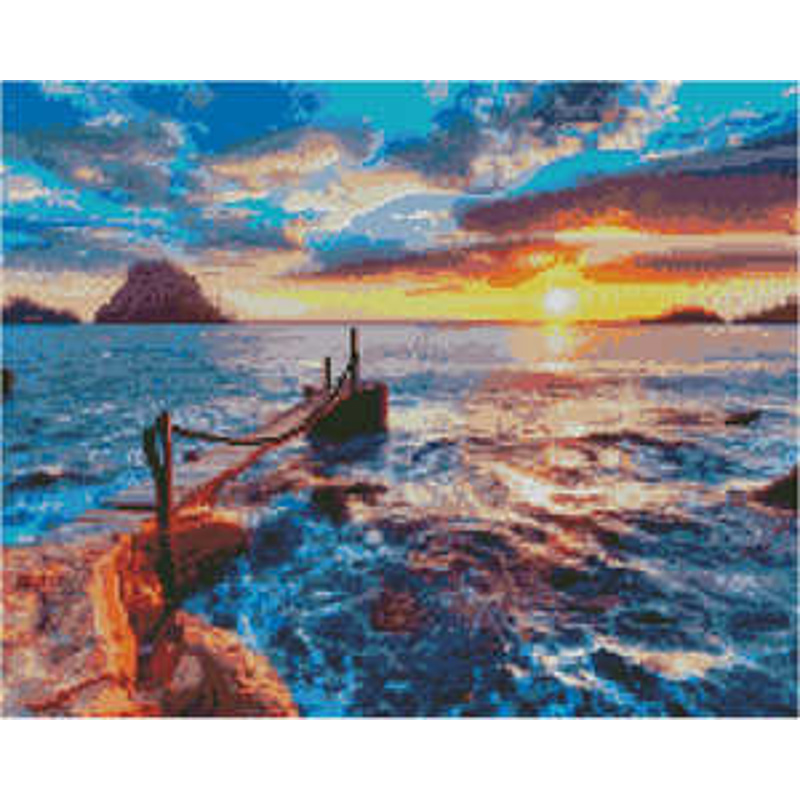 Алмазна картина Strateg ПРЕМІУМ Захід сонця на морі 
