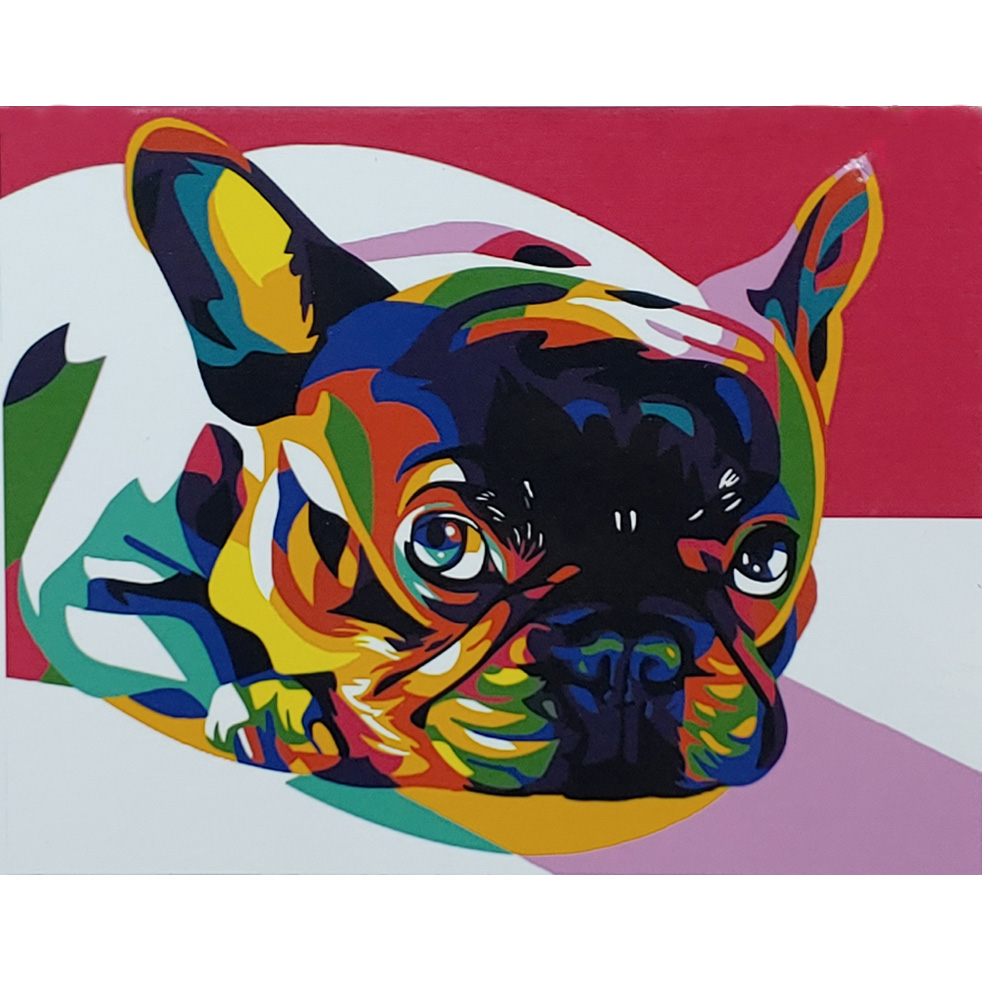 Malen nach Zahlen Strateg Farbige französische Bulldogge ohne Keilrahmen Größe 40x50 cm (BR004)