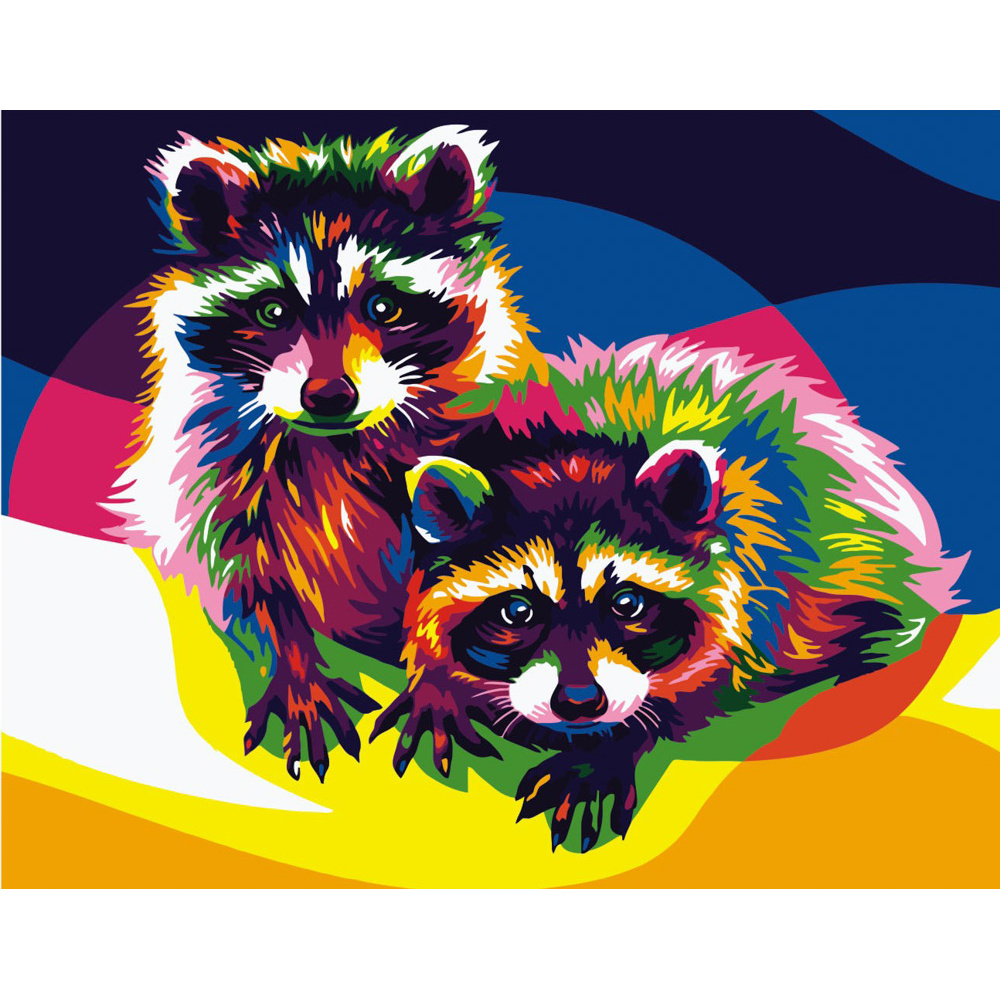 Paint by number Strateg  Pop art raccoons without stretcher size 40x50 cm (BR006)