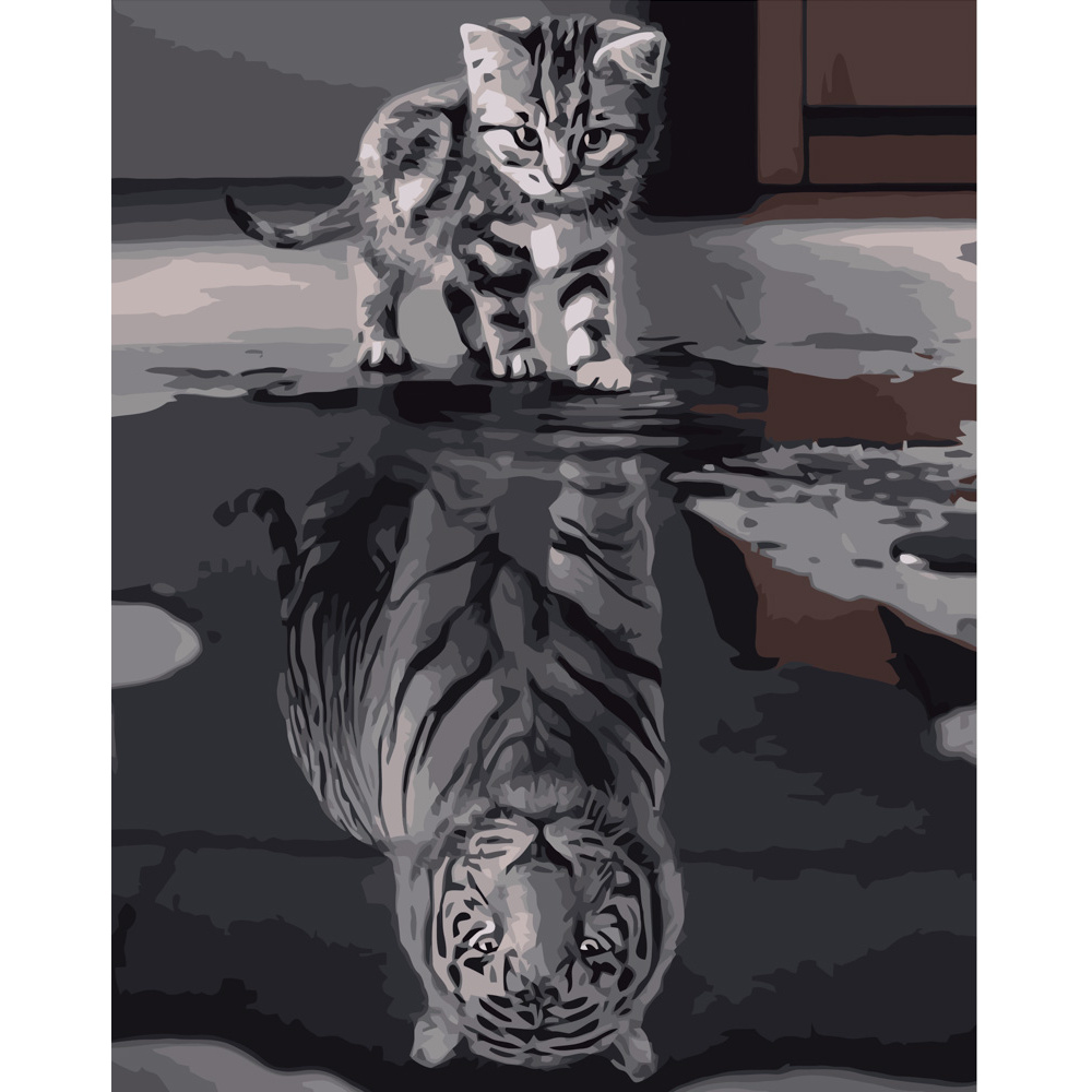 Bild nach Zahlen Strateg Katze und Tiger ohne Rahmen Größe 40x50 cm (BR007)