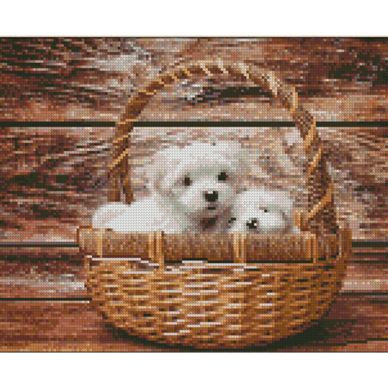 Diamantmosaik Strateg PREMIUM Hunde im Korb Größe 30x40 cm (KB015)
