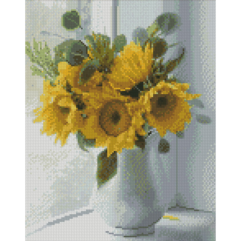 Diamantmosaik Strateg PREMIUM Helle Sonnenblumen in einer 30x40 cm Vase (KB017)