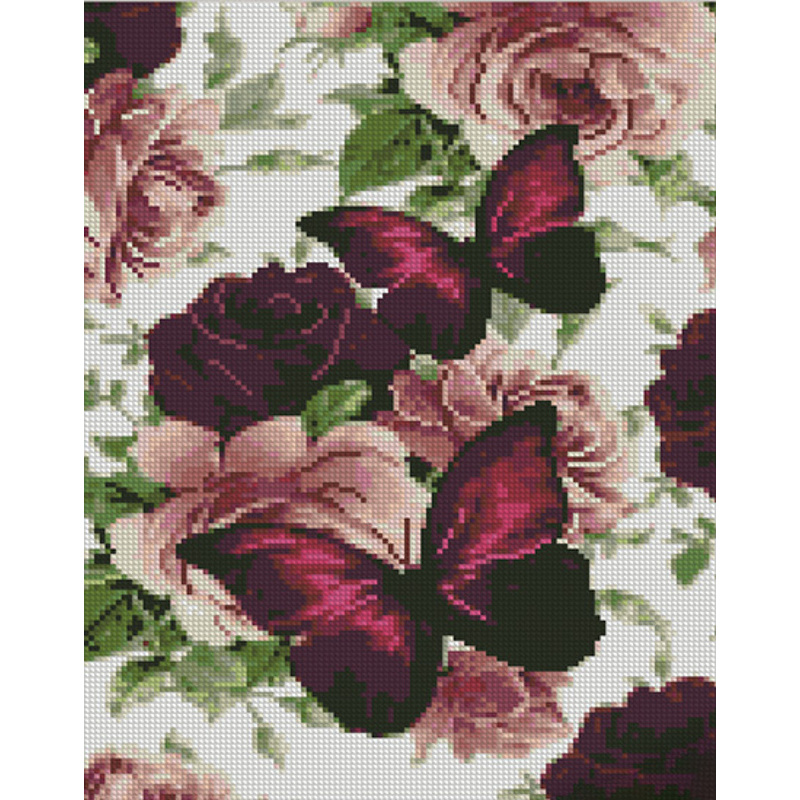 Diamantmosaik Strateg PREMIUM Schmetterlinge auf Rosen Größe 30x40 cm (KB019)