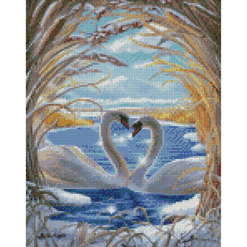 Diamantmosaik Strateg PREMIUM Schwanenliebe Größe 30x40 cm (KB026)