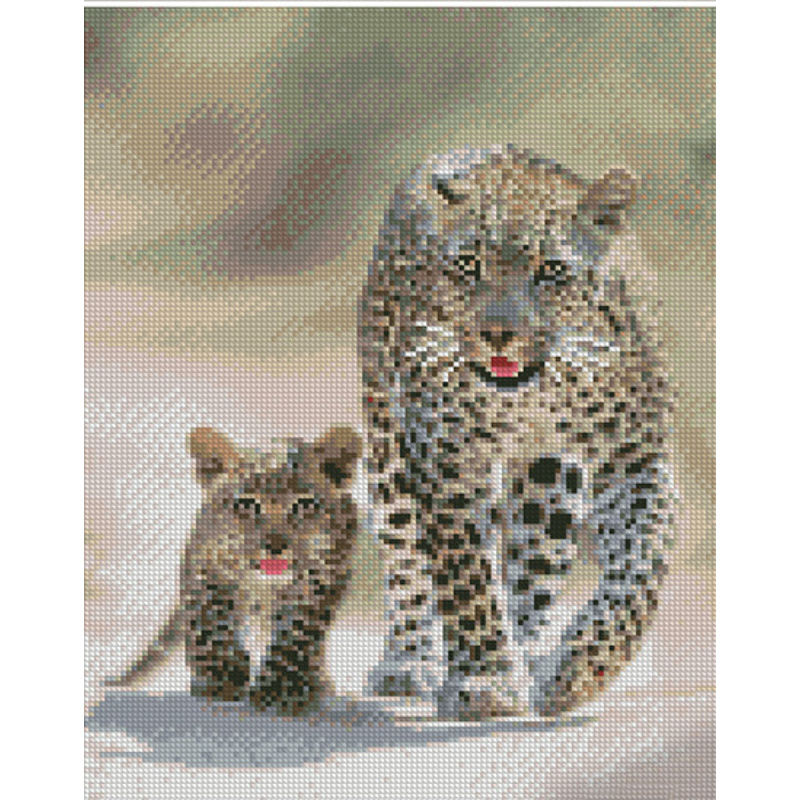 Алмазна мозаїка Strateg ПРЕМІУМ Леопардова сімейка розміром 30х40 см (KB033)