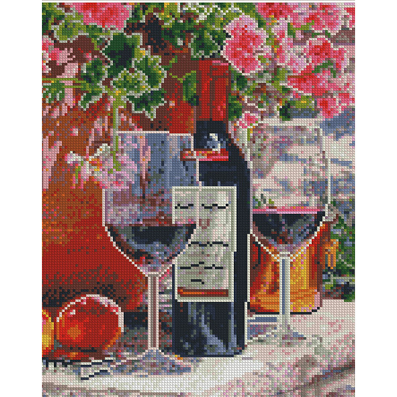 Алмазна мозаїка Strateg ПРЕМІУМ Червоне вино в бокалах розміром 30х40 см (KB061)