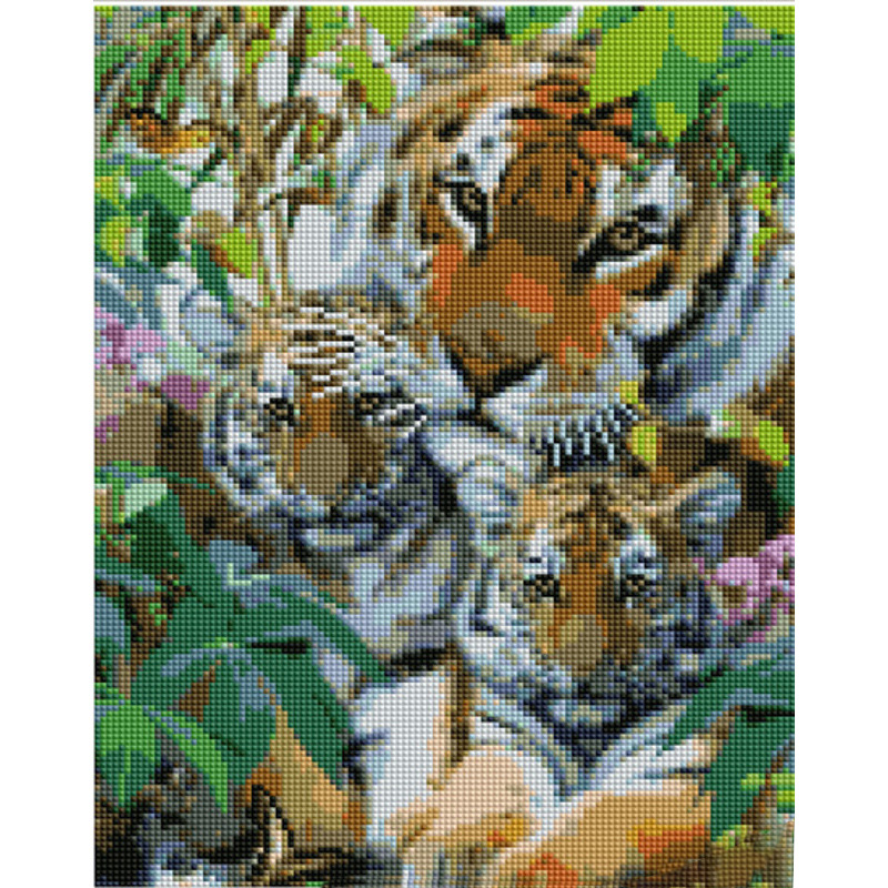 Diamantmosaik Strateg PREMIUM Tigerfamilie Größe 30x40 cm (KB076)