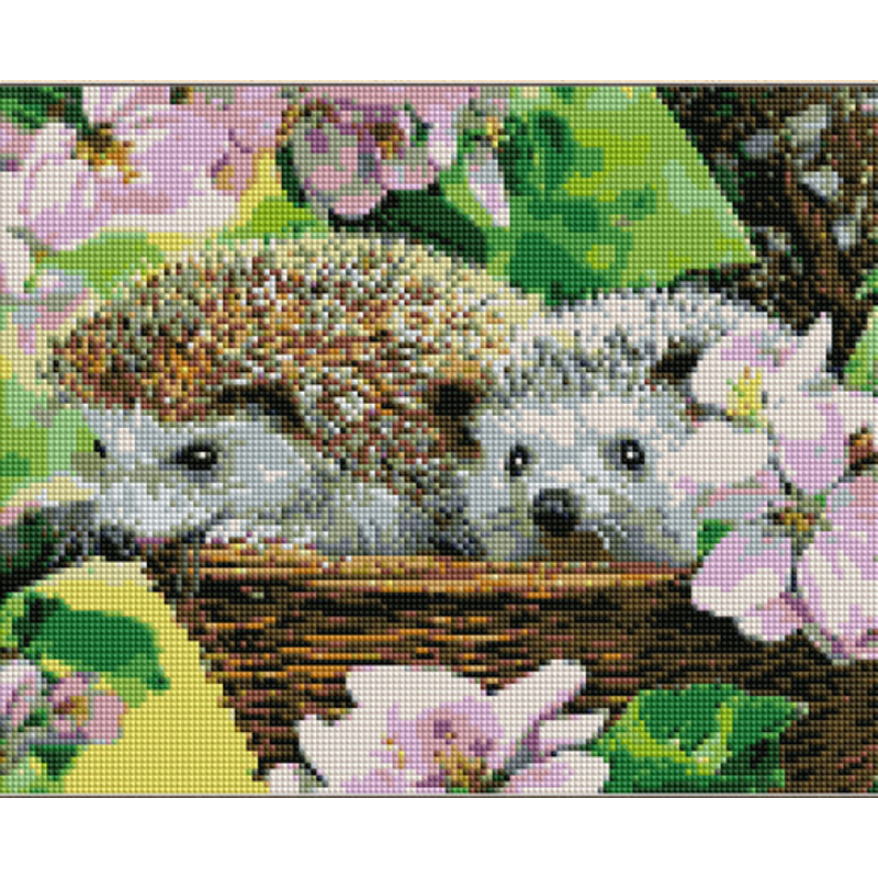 Diamantmosaik Strateg PREMIUM Igel in Blumen Größe 30x40 cm (KB083)