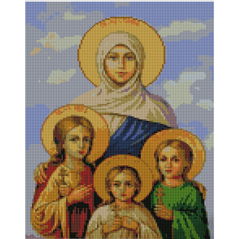 Алмазна мозаїка Strateg ПРЕМІУМ Ікона Віри, Надії, Любові та їх матері Софії розміром 30х40 см (KB084)