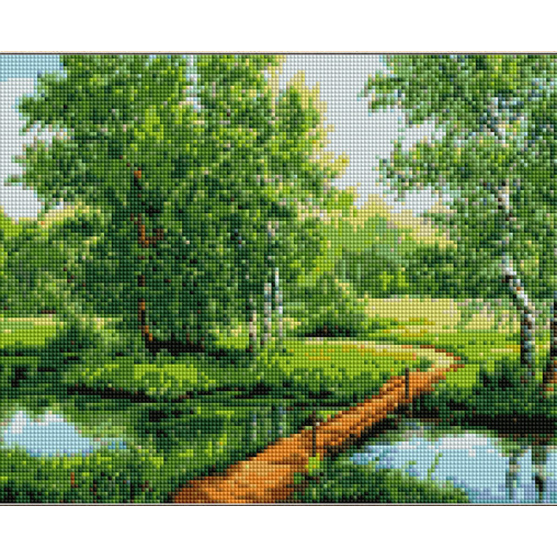 Diamantmosaik Strateg PREMIUM Sommerbach im Wald Größe 30x40 cm (KB123)