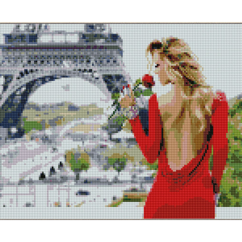 Алмазна Мозаїка Strateg ПРЕМІУМ Дівчина в Парижі розміром 30х40 см (KB079)