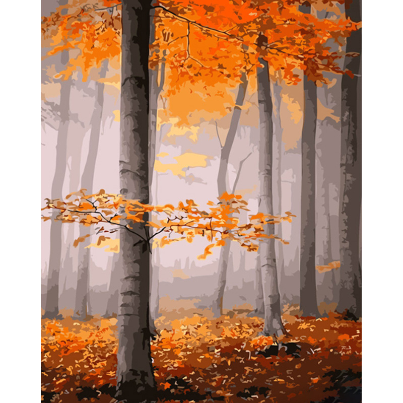 Картина по номерам Strateg ПРЕМИУМ Очаровательная осень с лаком и с уровнем размером 40х50 см (GS1356)