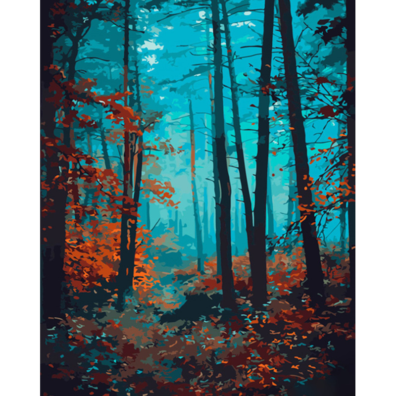 Картина за номерами Strateg ПРЕМІУМ Загадковий ліс з лаком та з рівнем розміром 40х50 см (GS1358)