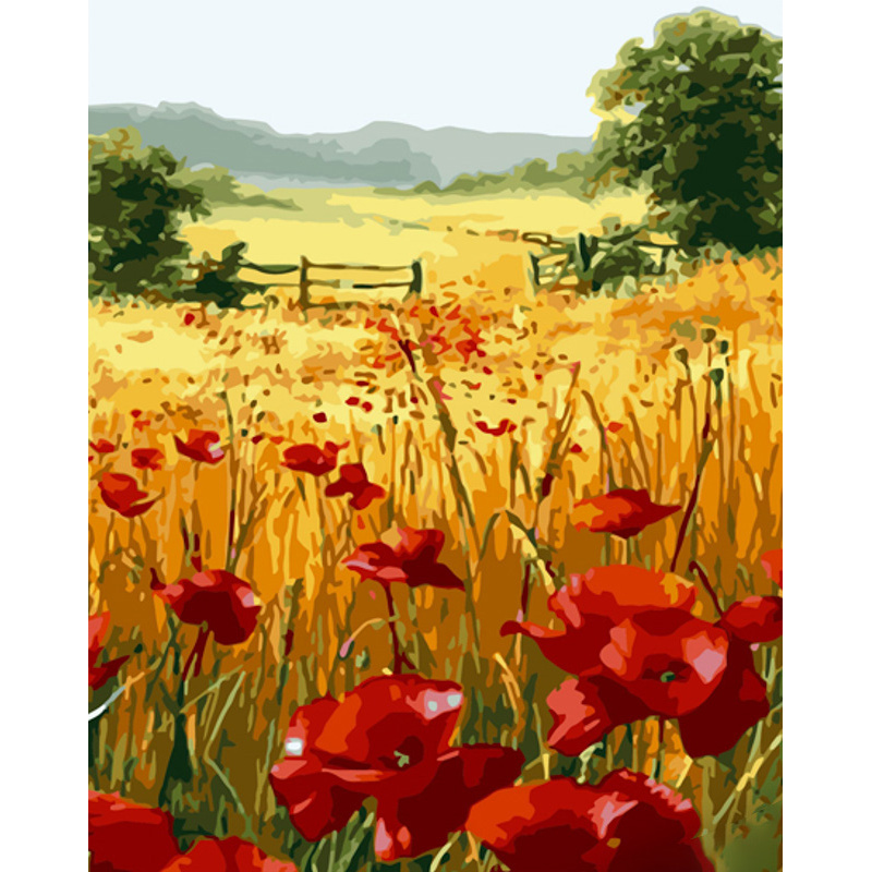 Paint by number Strateg PREMIUM Poppy field with varnish and with an increase in size 40x50 cm (GS1366)