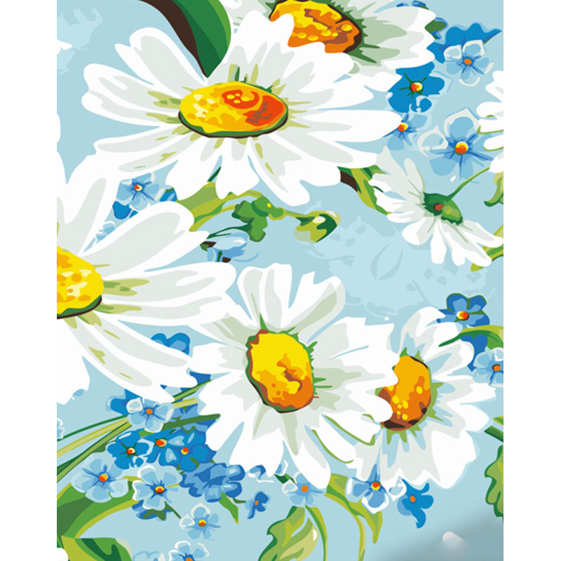 Paint by number Strateg PREMIUM Bright daisies with forget-me-nots with varnish and with an increase in size 40x50 cm (GS1367)