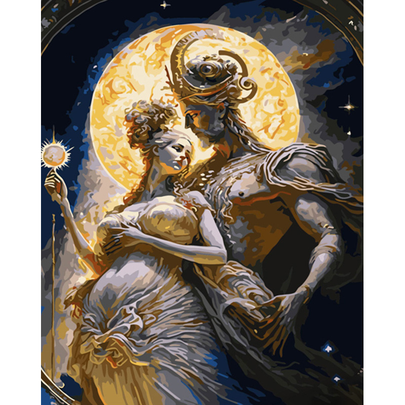Картина по номерам Strateg ПРЕМИУМ Лунная любовь с лаком и с уровнем размером 40х50 см (GS1387)