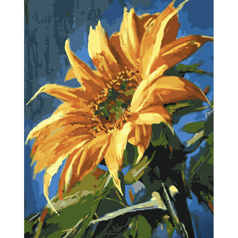 Malen nach Zahlen Strateg PREMIUM Sonnenblume mit Lack und Wasserwaage im Format 40x50 cm (GS1389)