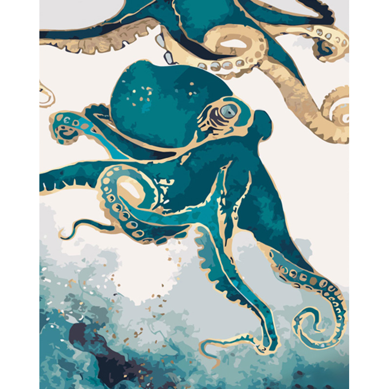 Картина за номерами Strateg ПРЕМІУМ Яскраві восьминоги з лаком та з рівнем розміром 40х50 см (GS1406)