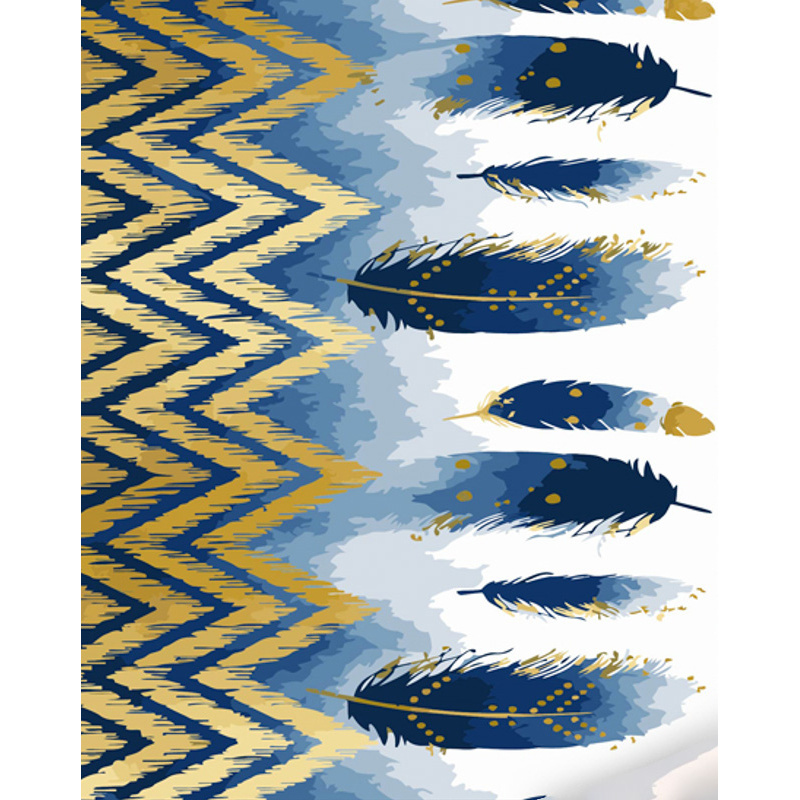 Картина за номерами Strateg ПРЕМІУМ Сині пір'їни з лаком та з рівнем розміром 40х50 см (GS1411)