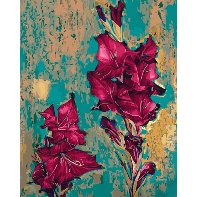 Paint by number Strateg PREMIUM Magic gladioli with varnish and with an increase in size 40x50 cm (GS1420)