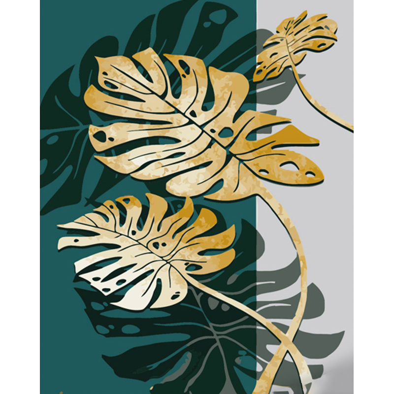 Paint by number Strateg PREMIUM Gold monstera with varnish and with an increase in size 40x50 cm (GS1423)
